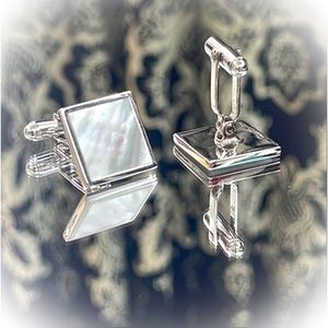 💕WEH Sterling Silver Square Mother Of Pearl Vintage Swivel Cufflinks💕